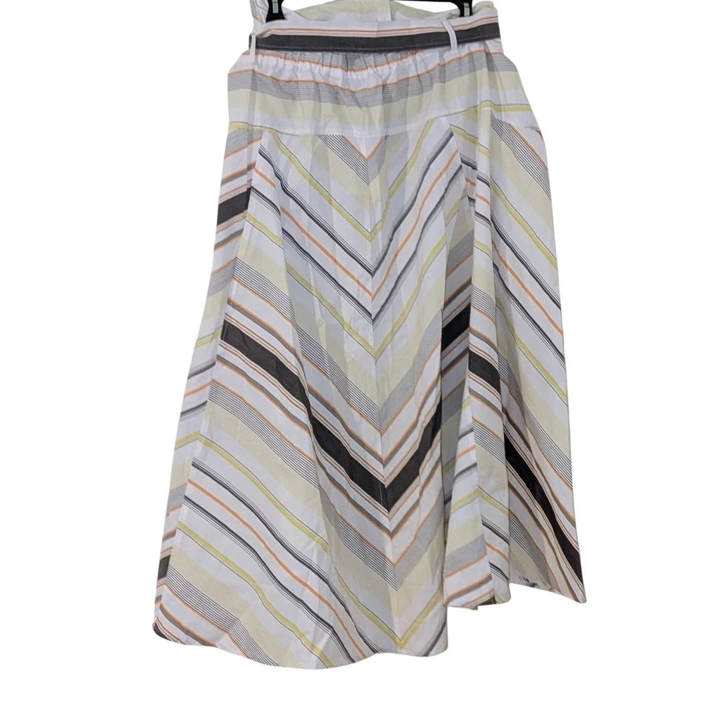 Free Assembly Womens 2X Striped Button Front Midi Skirt High Waist Tie‎ Belt NWT